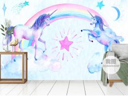 پوستر دیواری طرح کودکانه اسب های تک شاخ بنفش
