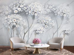 پوستر دیواری نقاشی شکوفه های سفید ba-4445