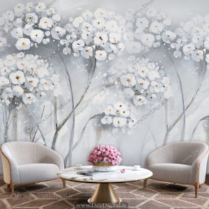 پوستر دیواری نقاشی شکوفه های سفید ba-4445