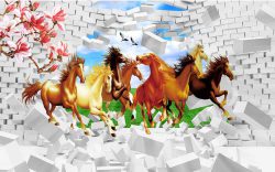 کاغذ دیواری سه بعدی طرح کودکانه دیوار و اسب