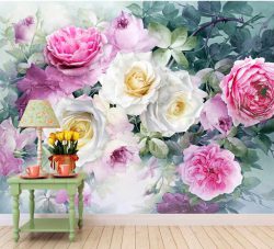 پوستر دیواری گل های شاد صورتی و سفید