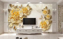 پوستر دیواری گل های طلایی سه بعدی