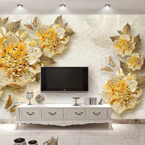پوستر دیواری گل های طلایی سه بعدی