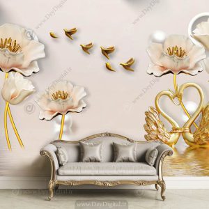 پوستر سالن پذیرایی طرح گل سه بعدی DL-68973
