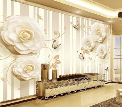 کاغذ دیواری سه بعدی پروانه و گل های برجسته