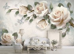 پوستر دیواری شاخه گل رز سفید BA-1026