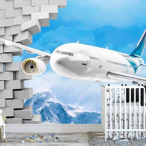 کاغذ دیواری سه بعدی طرح سه بعدی هواپیما
