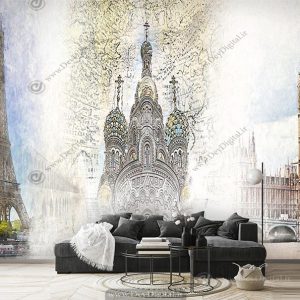 پوستر دیواری طراحی از اماکن مشهور جهان برای آژانس مسافربری