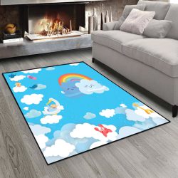 فرش اتاق کودک طرح اسباب بازی حیوانات در آسمان ابری