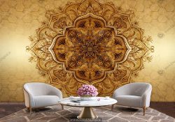 پوستر دیواری نقش شمسه سنتی طلایی با زمینه ساده