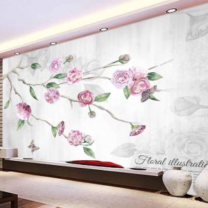کاغذ دیواری سه بعدی گل های رز نقاشی
