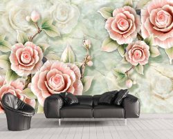 کاغذ دیواری سه بعدی گل های رز برجسته