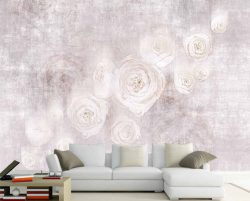 کاغذ دیواری سه بعدی گل رز با زمینه ابرنگی