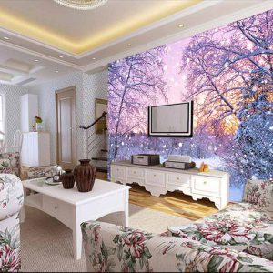 کاغذ دیواری سه بعدی طبیعت زیبای برفی