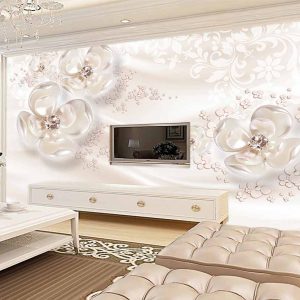 کاغذ دیواری سه بعدی گل های براق نگینی