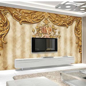 کاغذ دیواری سه بعدی طرح کلاسیک با گل های شیک
