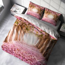 روتختی چاپی دو نفره طرح درختان شکوفه صورتی