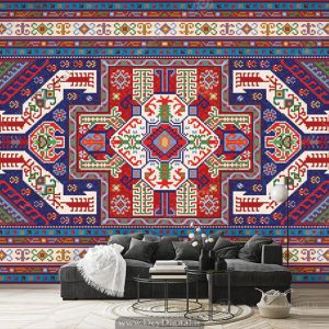 پوستر دیواری طرح سنتی از گلیم فرش با نقوش هندسی