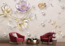 خرید پوستر دیواری گل طلایی و مروارید