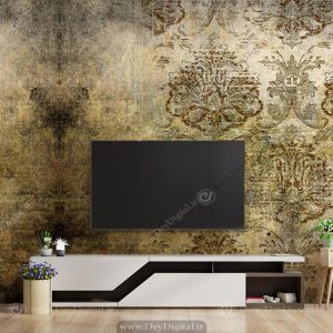 پوستر دیواری طرح گل داماسک پتینه ای رنگ تیره