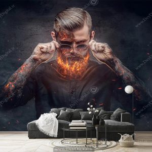 پوستر دیواری پسرانه مرد آتشین با زمینه تیره