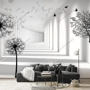 پوستر دیواری سه بعدی مدرن پشت تی وی
