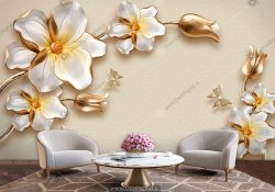 پوستر دیواری گل طلایی سه بعدی برای پشت ال سی دی