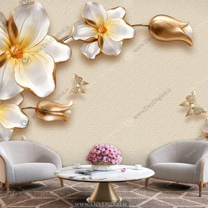 پوستر دیواری گل طلایی سه بعدی برای پشت ال سی دی