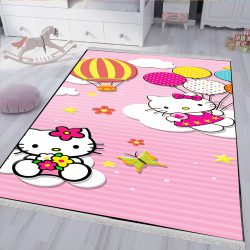 فرش چاپی دخترانه صورتی طرح کیتی