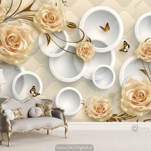 پوستر دیواری سه بعدی گل رز کرمی BA-2336