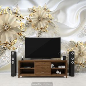 پوستر دیواری پشت تلویزیون سفید طلایی BA-2352