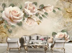 پوستر دیواری شاخه گل رز سفید BA-2359