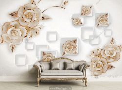 پوستر دیواری گل سفید طلایی سه بعدی BA-2379
