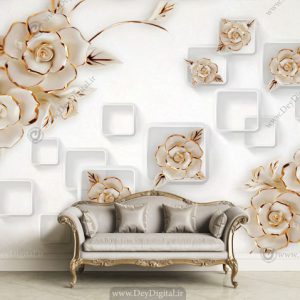 پوستر دیواری گل سفید طلایی سه بعدی BA-2379