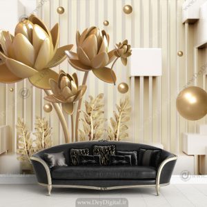 پوستر دیواری سه بعدی گل طلایی BA-2403