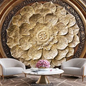کاغذ دیواری سه بعدی گل طلایی