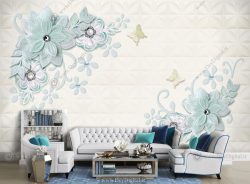 پوستر دیواری گل آبی سفید BA-2440