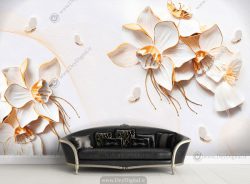 پوستر دیواری گل سفید طلایی BA-2517