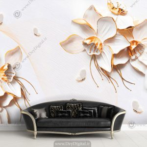 پوستر دیواری گل سفید طلایی BA-2517