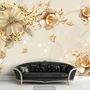 پوستر دواری گل طلایی نگینی BA-2519