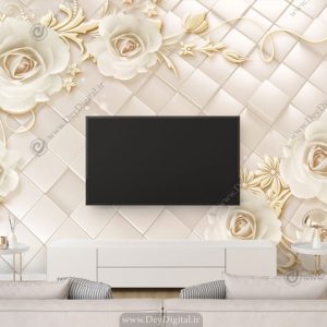 پوستر دیواری پشت تلویزیون گل سفید BA-2526