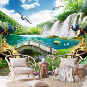 پوستر دیواری طبیعت دریاچه و حیوانات BA-2534