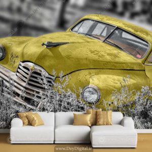 پوستر دیواری ماشین کلاسیک زرد BA-2630