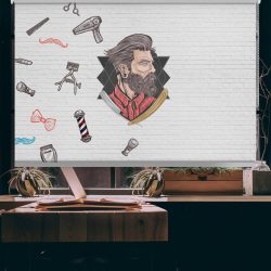 پرده شید طرح سه بعدی برای ارایشگاه مردانه