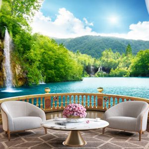 پوستر دیواری منظره دریاچه و آبشار BA-2704