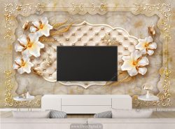 پوستر دیواری پشت تلویزیون لمسه طلایی کرمی BA-2716