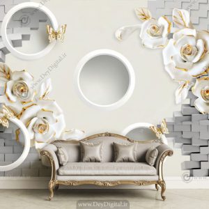 پوستر دیواری سه بعدی گل سفید طلایی BA-2735