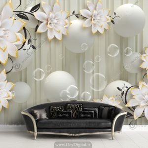 پوستر دیواری سه بعدی گل سفید BA-2761