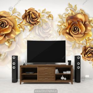 پوستر دیواری پشت تلویزیون گل طلایی BA-2782