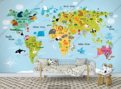 خرید پوستر دیواری اتاق کودک طرح نقشه قاره جهان